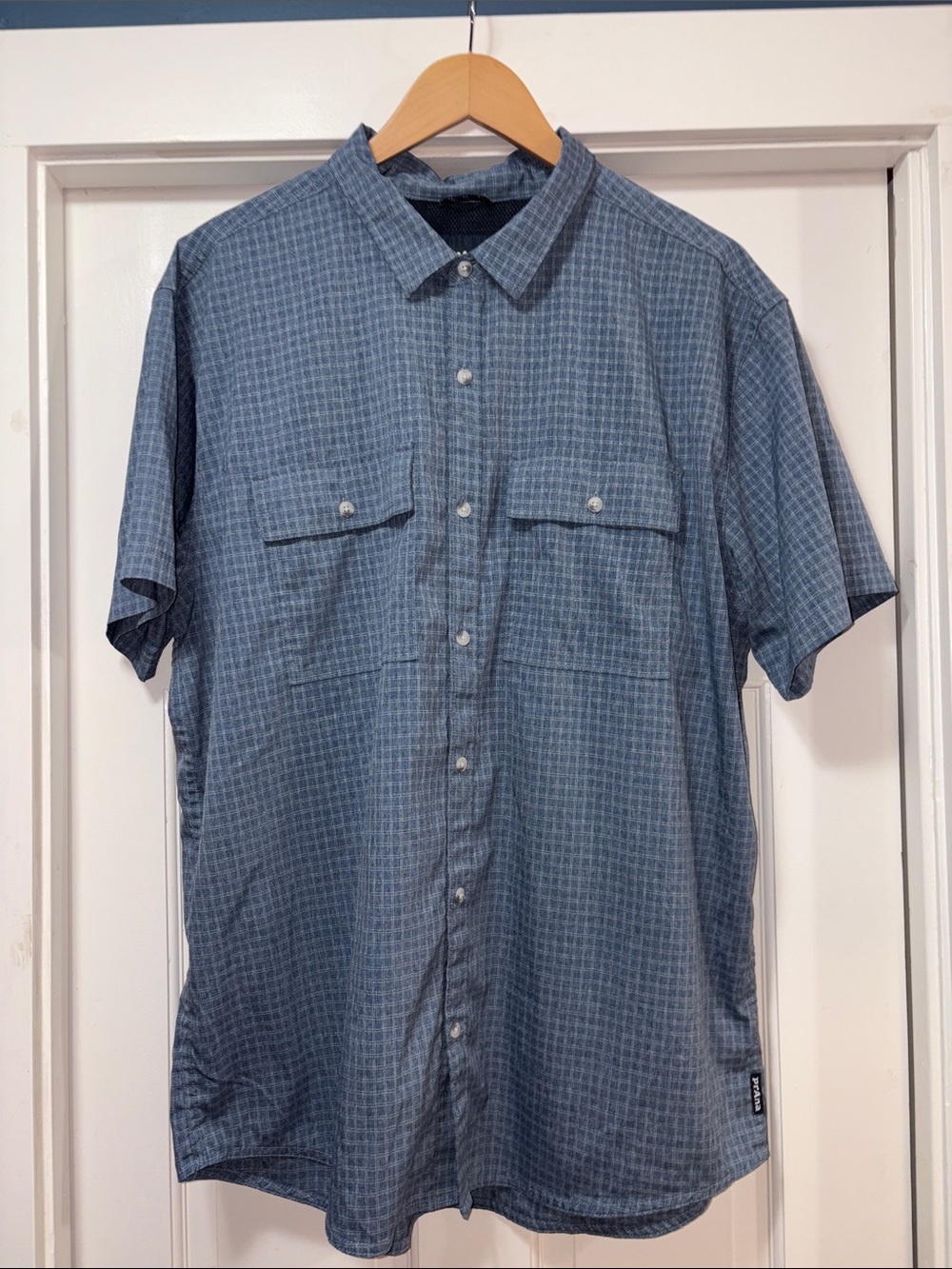 Prana Men's Short-Sleeve Button-Down Shirt in Denim Blue Check